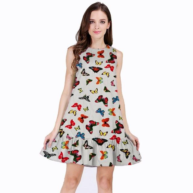 Women's Sleeveless Cotton Ruffles Printed Dress - 14 Designs - Flickdeal.co.nz