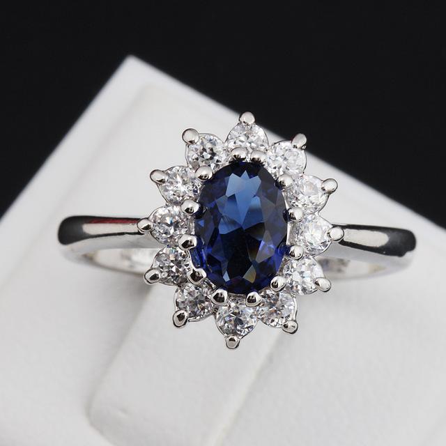 Crystal Ring Blue Gem Created Blue Crystal Silver Color Wedding Crystal Ring Jewelry for Women - Flickdeal.co.nz