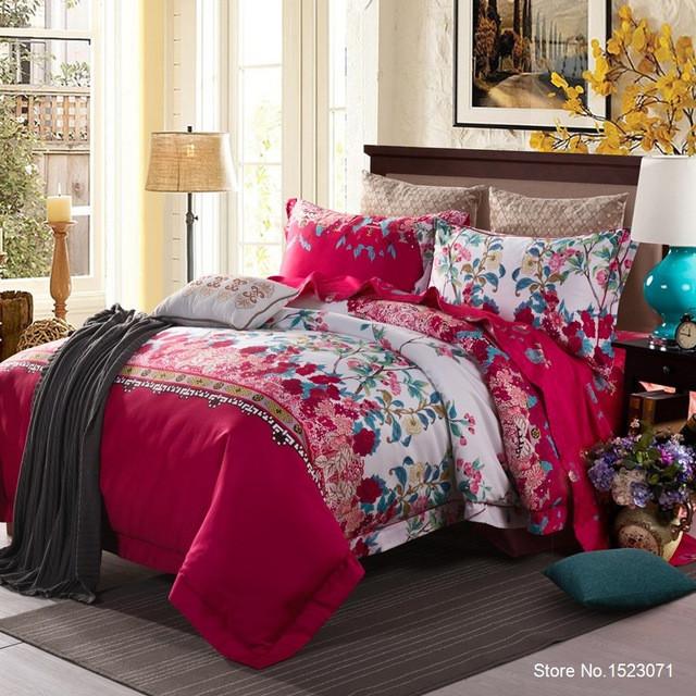 4 Pcs Egyptian cotton Floral bedding Duvet Cover set with Sheet and Pillow Cases - Flickdeal.co.nz