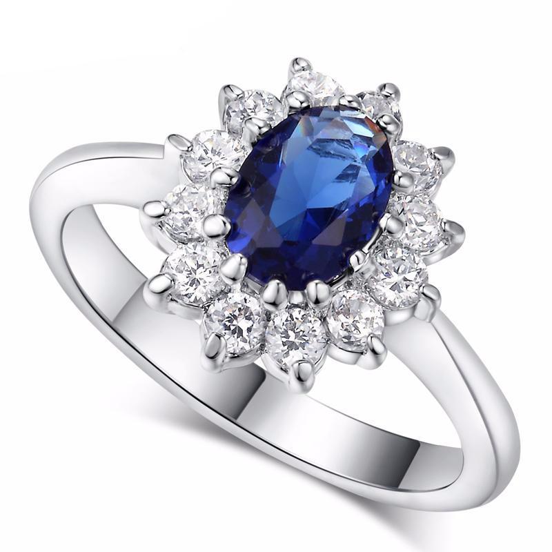 Crystal Ring Blue Gem Created Blue Crystal Silver Color Wedding Crystal Ring Jewelry for Women - Flickdeal.co.nz
