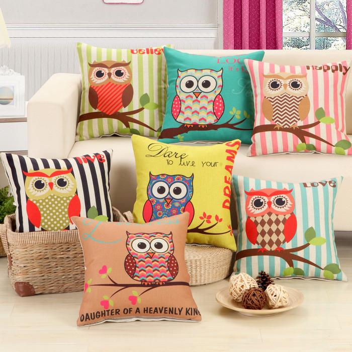 Striped Branch Owl Pattern Cushion Cover Pillowcase 40108 - Flickdeal.co.nz