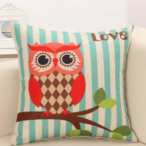Striped Branch Owl Pattern Cushion Cover Pillowcase 40108 - Flickdeal.co.nz