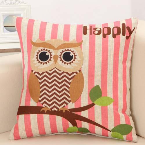 Striped Branch Owl Pattern Cushion Cover Pillowcase 40108 - Flickdeal.co.nz