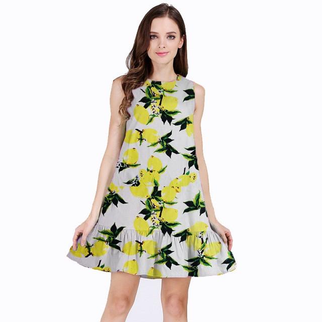 Women's Sleeveless Cotton Ruffles Printed Dress - 14 Designs - Flickdeal.co.nz