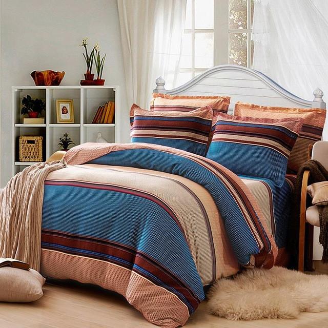 Cotton Stripe Bedding Set with duvet cover sheet and pillow cases - 18 designs - Flickdeal.co.nz