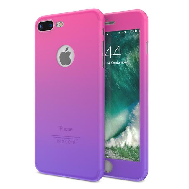 Cover Cases For iPhone 6S 7 Plus With Glass Screen Protector Gradient Color 360 Degree Full Body Protection - Flickdeal.co.nz