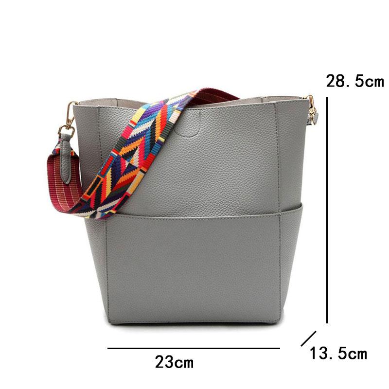 Designer Bucket bag for Women PU Leather Wide Color Strap Handbag Shoulder bag - Flickdeal.co.nz