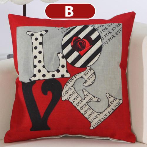 Cushion Covers - Black Red Love Pattern Cushion Cover Pillowcase 40137 - Flickdeal.co.nz
