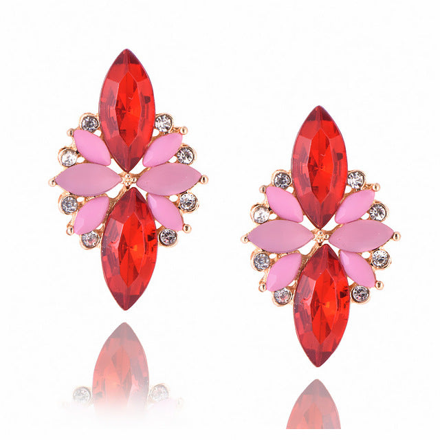 Trendy Pink Stones CZ Earrings For Womens Round Cubic Zirconia Crystal Gold Studs Earings Red er45