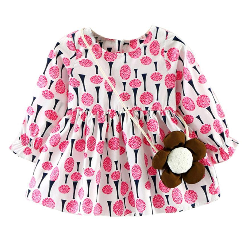 Girls dress Toddler Baby Girls Long Sleeve Flower Dress With Bag Princess Casual Dresses drop shipping - Flickdeal.co.nz