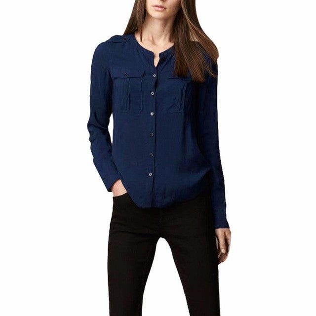 Women Female Blouse Shirt Solid Office Lady Button Stand Cardigan Autumn Winter Cool Long Sleeve Blouse Women Tops Blusas - Flickdeal.co.nz