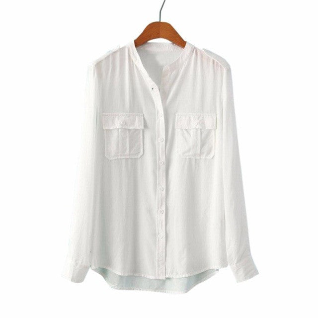 Women Female Blouse Shirt Solid Office Lady Button Stand Cardigan Autumn Winter Cool Long Sleeve Blouse Women Tops Blusas - Flickdeal.co.nz