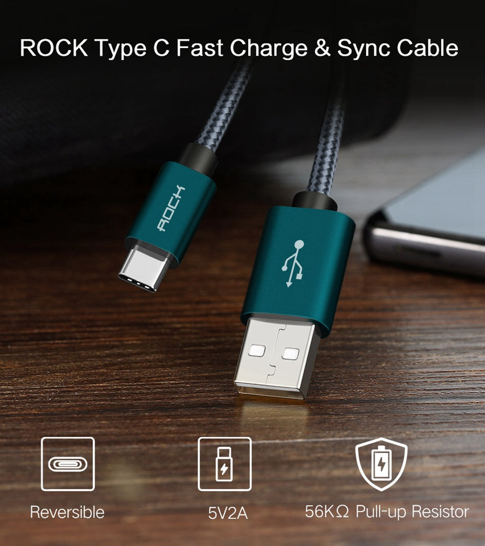 Metal USB Type C Cable, ROCK Metal Fast charging USB Type-C Cable for Samsung Galaxy S8 Note 8 - Flickdeal.co.nz