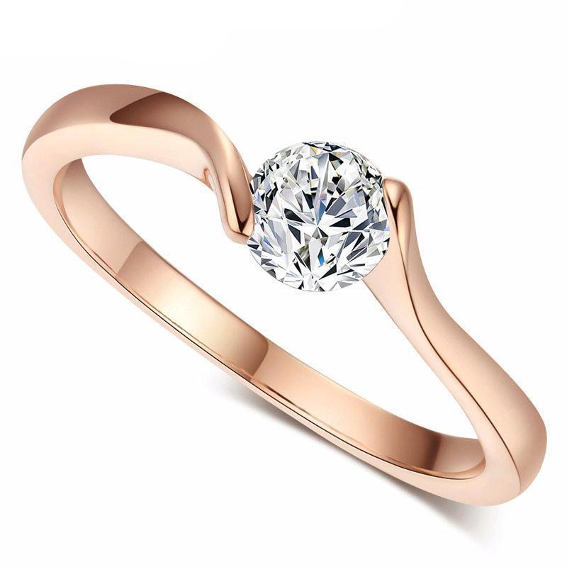 Concise Crystal Ring Rose Gold Color Austrian Crystals Full Sizes WR422 - Flickdeal.co.nz