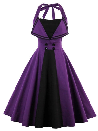 Purple Halter Women's Day Dress AU89 - Flickdeal.co.nz