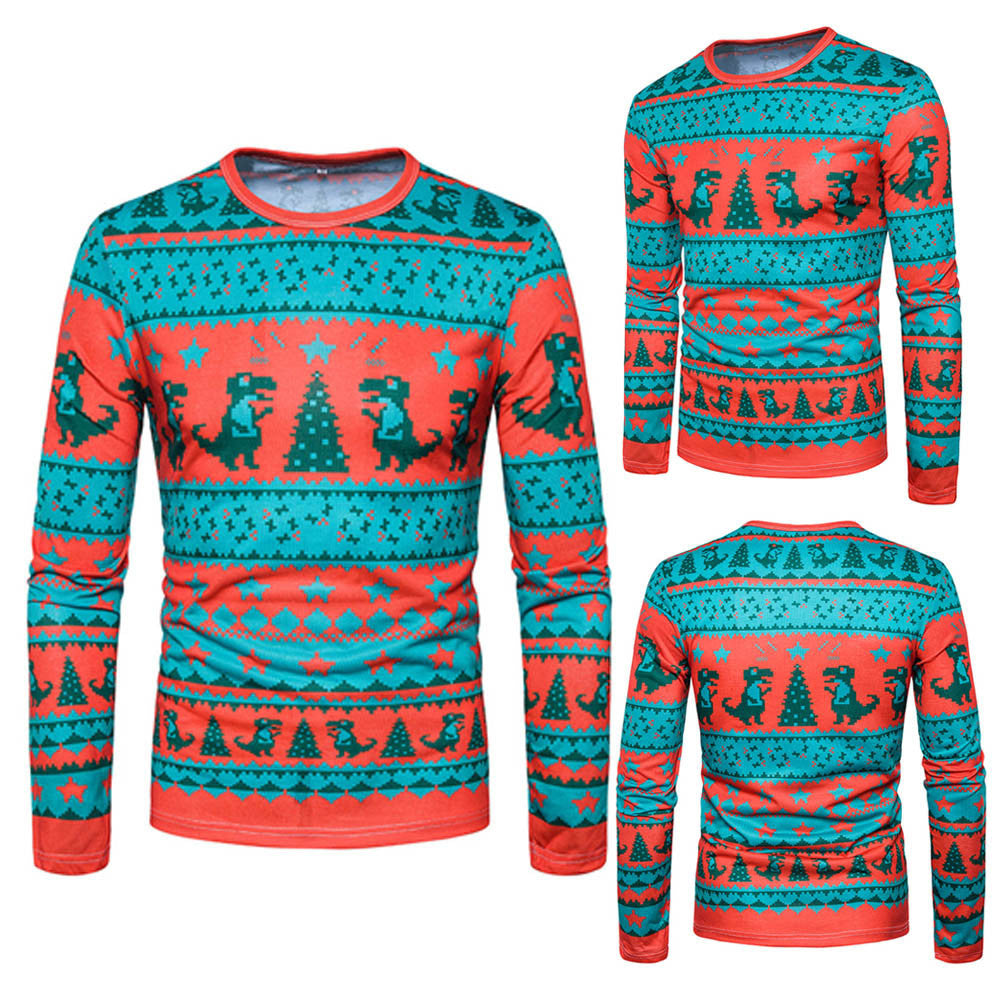  Men Autumn Winter Xmas Christmas PrintingTop Men's Long-sleeved T-shirt Blouse - Flickdeal.co.nz