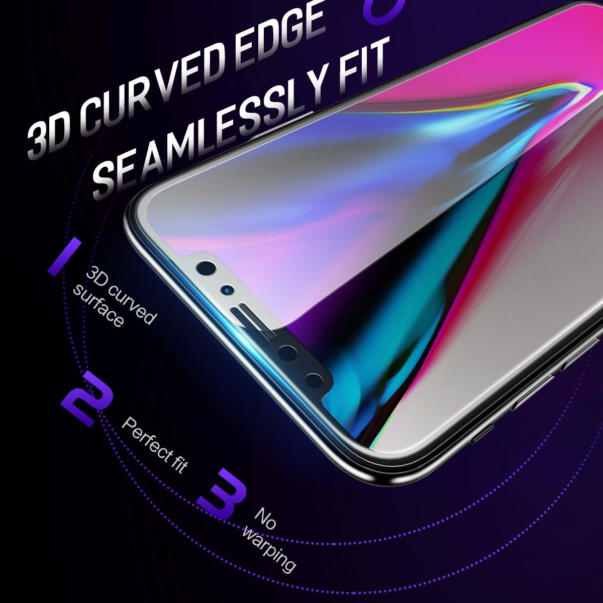iPhone X 0.23mm 3D Curved Tempered Glass , Soft Edge High Definition Anti Blue Light Screen Protector for iPhone X - Flickdeal.co.nz