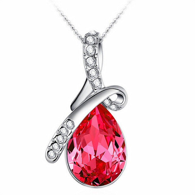 Fashion Jewelry 2 colors Long Crystal Heart Pendant Necklace Chain For Women Love Necklaces & Pendants Collares NY9