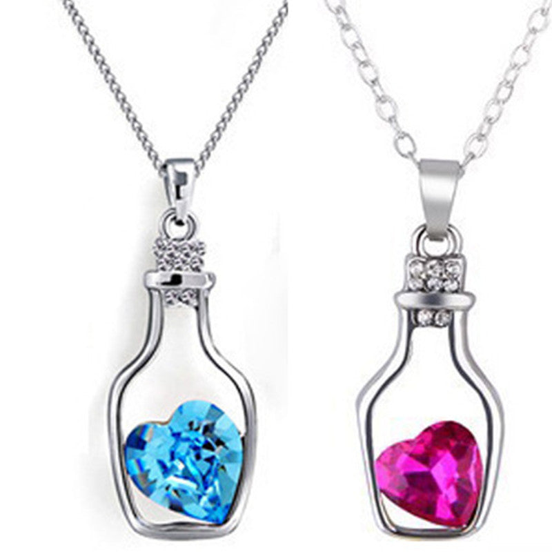 Long Necklace Vase Shape Crystal Heart Decoration Lovely Jewelry Necklace Pendant For Women Girl Gift DR56 - Flickdeal.co.nz