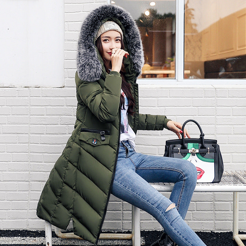 New Fashion Women jacket - long winter big fur feather padded women slim thick warm jacket
