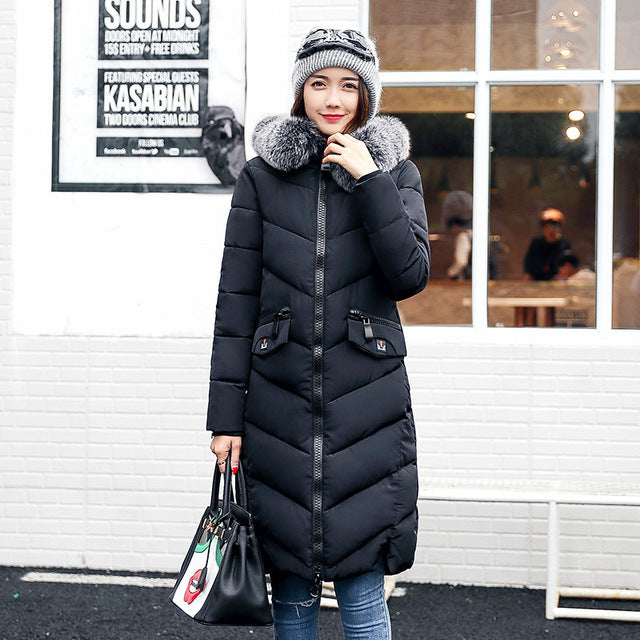 New Fashion Women jacket - long winter big fur feather padded women slim thick warm jacket
