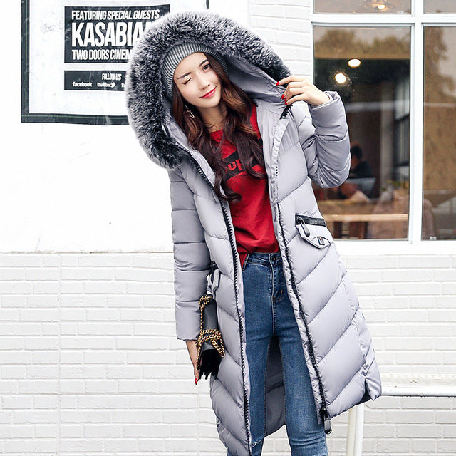 New Fashion Women jacket - long winter big fur feather padded women slim thick warm jacket