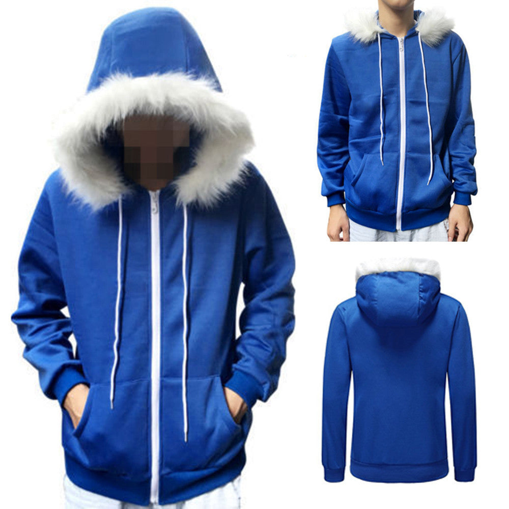 Men Women Cosplay Blue Fleece Hooded Jacket Sweater Costume Warm Sport Coat - Flickdeal.co.nz