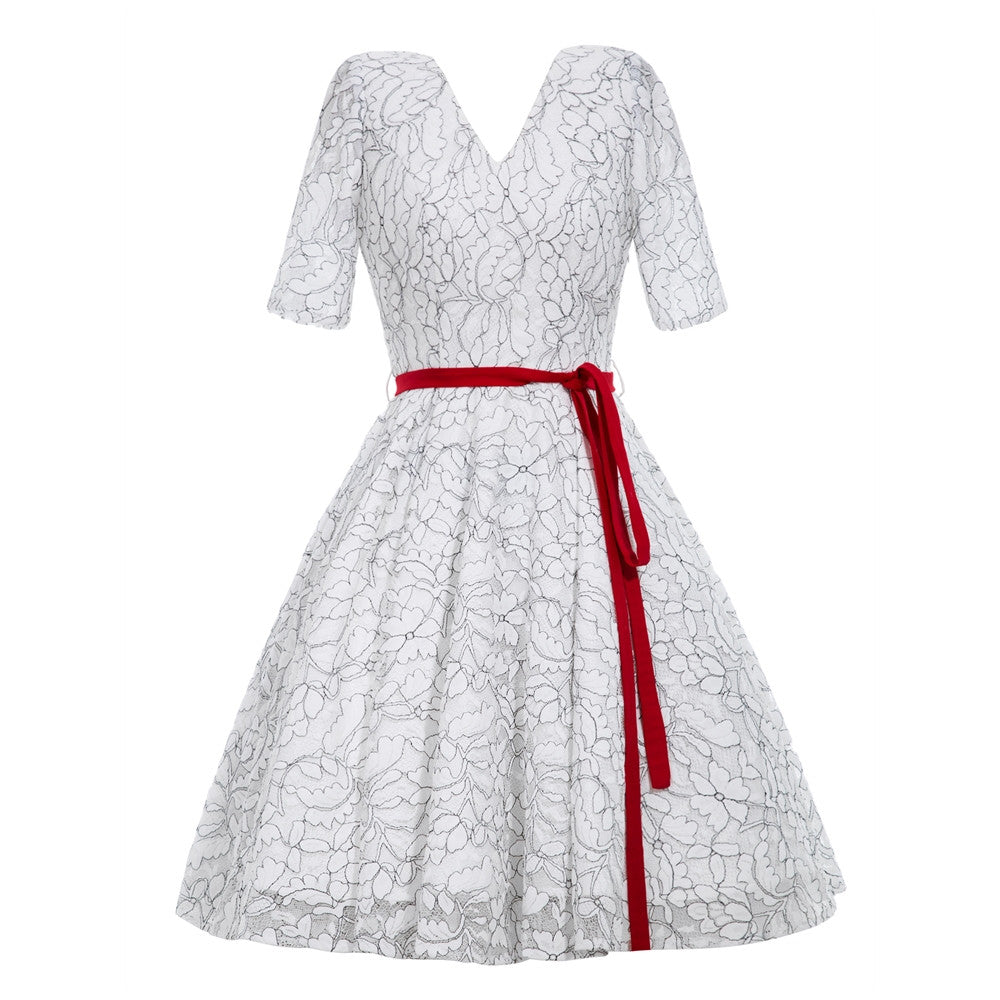 White Lace A-line Dress AR567 - Flickdeal.co.nz
