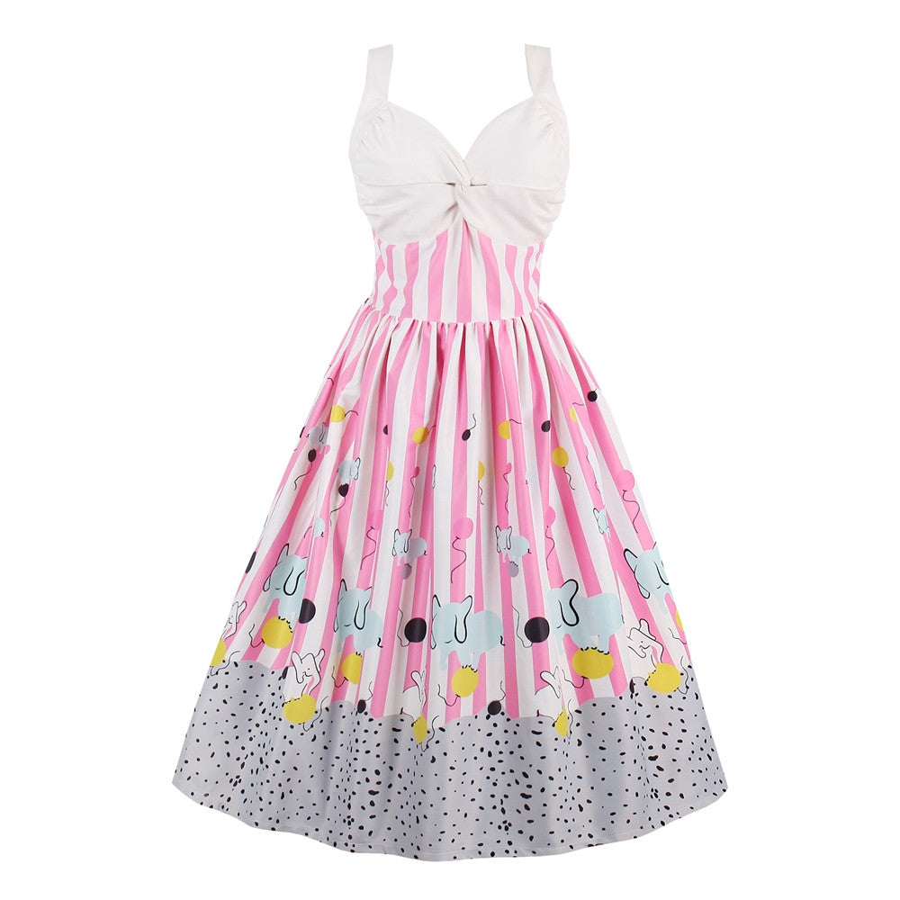 Pink Cotton A-line Dress AE76 - Flickdeal.co.nz