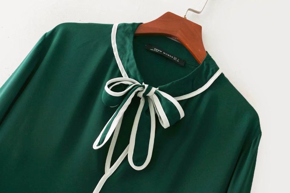 New Fashion shirt spring ribbon bows long sleeved top W460