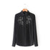 Europe and America autumn and winter handmade pearl embroidered long sleeved shirt 876h