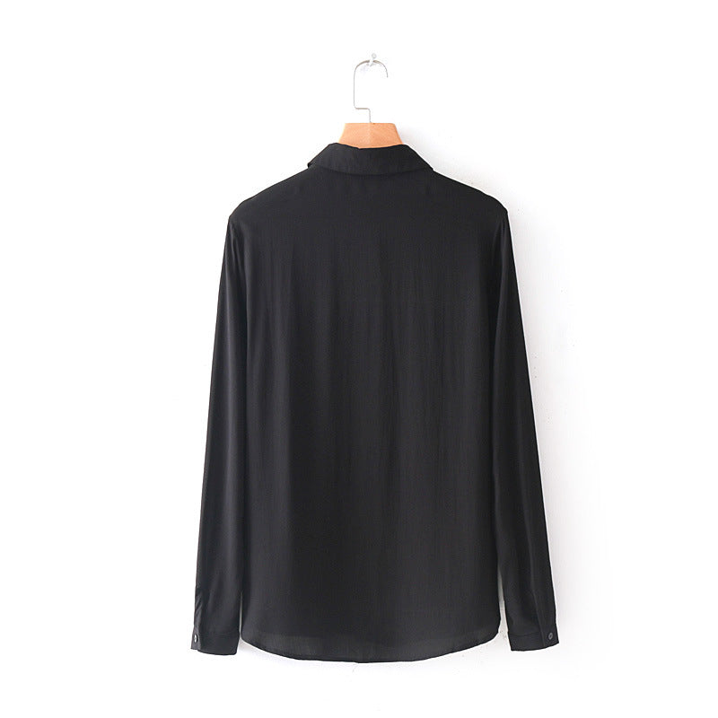 Europe and America autumn and winter handmade pearl embroidered long sleeved shirt 876h