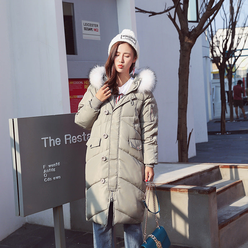 Winter women's coat girls long slim big fur coat padded down jacket -7865 - Flickdeal.co.nz